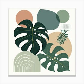 Scandinavian style, Large green monstera leaves 1 Canvas Print