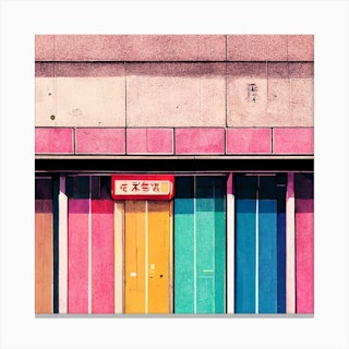 Tokyo Rainbow Building Square Canvas Print