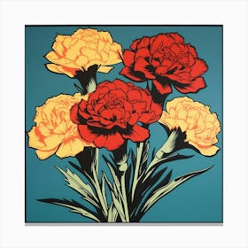 Carnation Dianthus 3 Pop Art Illustration Square Canvas Print