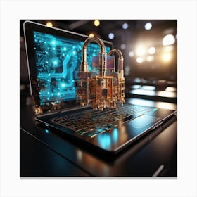 Laptop With A Padlock On It Canvas Print