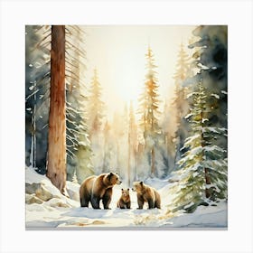 Bear Family Gathered With Cubs Nestled Against Each Other Soft White Snow Blanketing The Ground Se Canvas Print