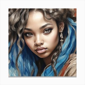 Blue Haired Girl Canvas Print