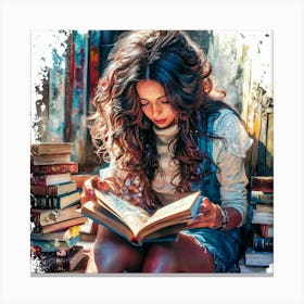 Girl Reading A Book Canvas Print