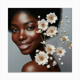 Beautiful African Woman With Flowers Canvas Print