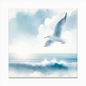 Seagull Flying Over The Ocean Canvas Print