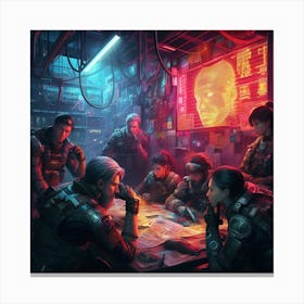 Group Of People Sitting Around A Table Canvas Print