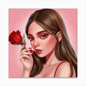 Girl Holding A Rose Canvas Print