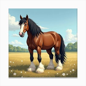 A Majestic Clydesdale Horse Standing In A Field 2 Canvas Print