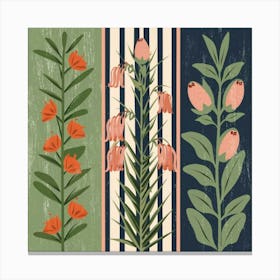 A wall painting divided into three equal parts, each part containing a type of plant 1 Canvas Print