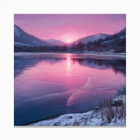 Serene Sunset Over Ice Covered Lake Canvas Print