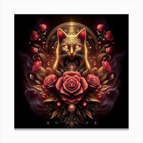 Cat With Roses 2 Canvas Print