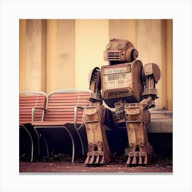 Robot Sitting On Bench 2 Canvas Print