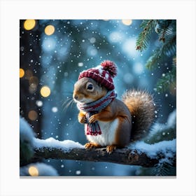 Squirrel With A Knitted Hat And Scarf Perched On A Tree Branch Oversized Accessories Dwarfing Its S Toile