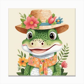 Floral Baby Crocodile Nursery Illustration (1) Canvas Print