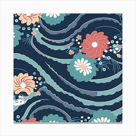 Waves Flowers Pattern Water Floral Minimalist Canvas Print