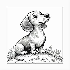 Line Art dachshund dog 1 Canvas Print