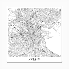 Dublin White Map Square Canvas Print