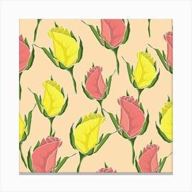 Pink Yellow Rose Flowers Canvas Print