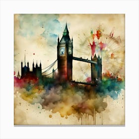 London Tower Bridge Watercolor Painting Canvas Print