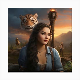 Woman And A Tiger Canvas Print