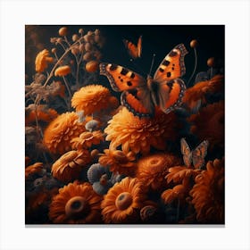 Butterfly And Flowers Canvas Print