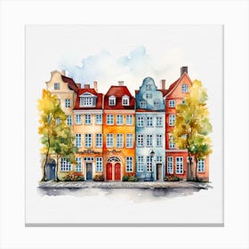 Watercolor Houses In Copenhagen Canvas Print