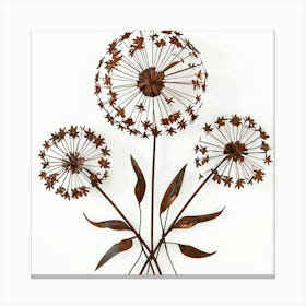 Rust Colored Metal Wall Art With Three Floral Clusters Canvas Print