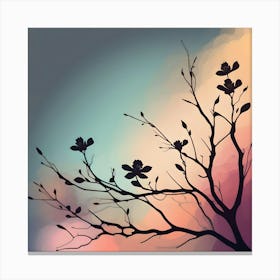 Branch With Brown Flowers And Gradient Background Canvas Print