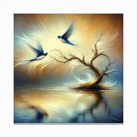Two Swallows Flying Over A Tree Canvas Print