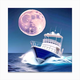 Full Moon Over A Boat 3 Canvas Print