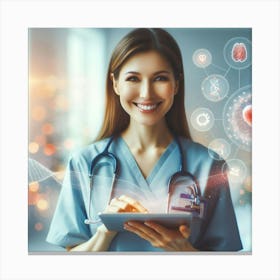 Portrait Of A Nurse With Tablet Computer Canvas Print
