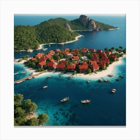 Default A Island With Redroofed Buildings Trees And A Body Of 0 ١ Canvas Print