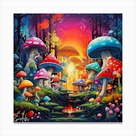 Colorful, Psychedelic, Mushroom Forest Canvas Print