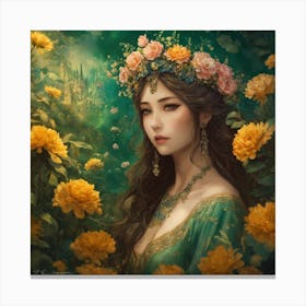 Girl With Flowers Canvas Print