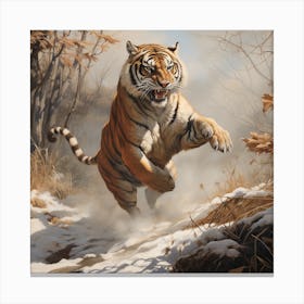 Tiger Jumping High to Hunt Deer Canvas Print