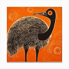 Retro Bird Lithograph Ostrich Canvas Print