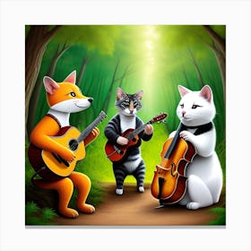 Foxes Playing Music Canvas Print