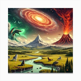 Dragon Volcano Wolf Meadow Canvas Print