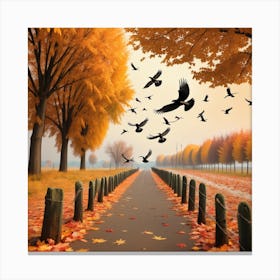 Autumn Birds In The Park Canvas Print