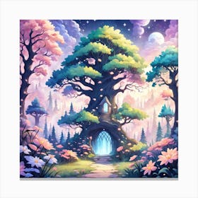 A Fantasy Forest With Twinkling Stars In Pastel Tone Square Composition 58 Canvas Print