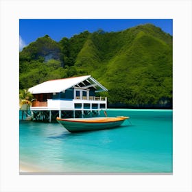 Beach House On A Tropical Island 1 Canvas Print