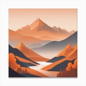 Misty mountains background in orange tone 119 Canvas Print