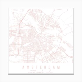 Amsterdam Netherlands Light Pink Minimal Street Map Square Canvas Print