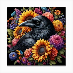 Crow With Flowers 7 Canvas Print