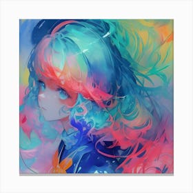 Anime Girl With Colorful Hair Canvas Print