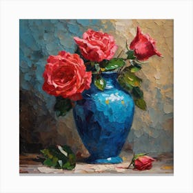 Roses In A Blue Vase Canvas Print