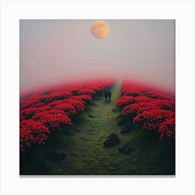 Moonlight Over Red Flowers Canvas Print