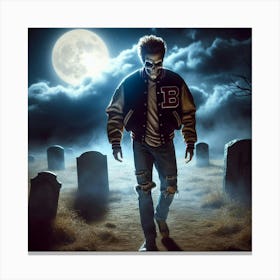 Man Walking In A Cemetery Canvas Print