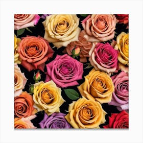 Colorful Roses On Black Background Canvas Print