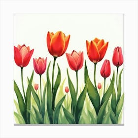 Watercolor Tulips Blooming In A Vibrant Spring Garden Canvas Print